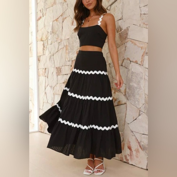 NWT Boutique Arya Black & White Vacation Maxi Skirt Set - Picture 3 of 5